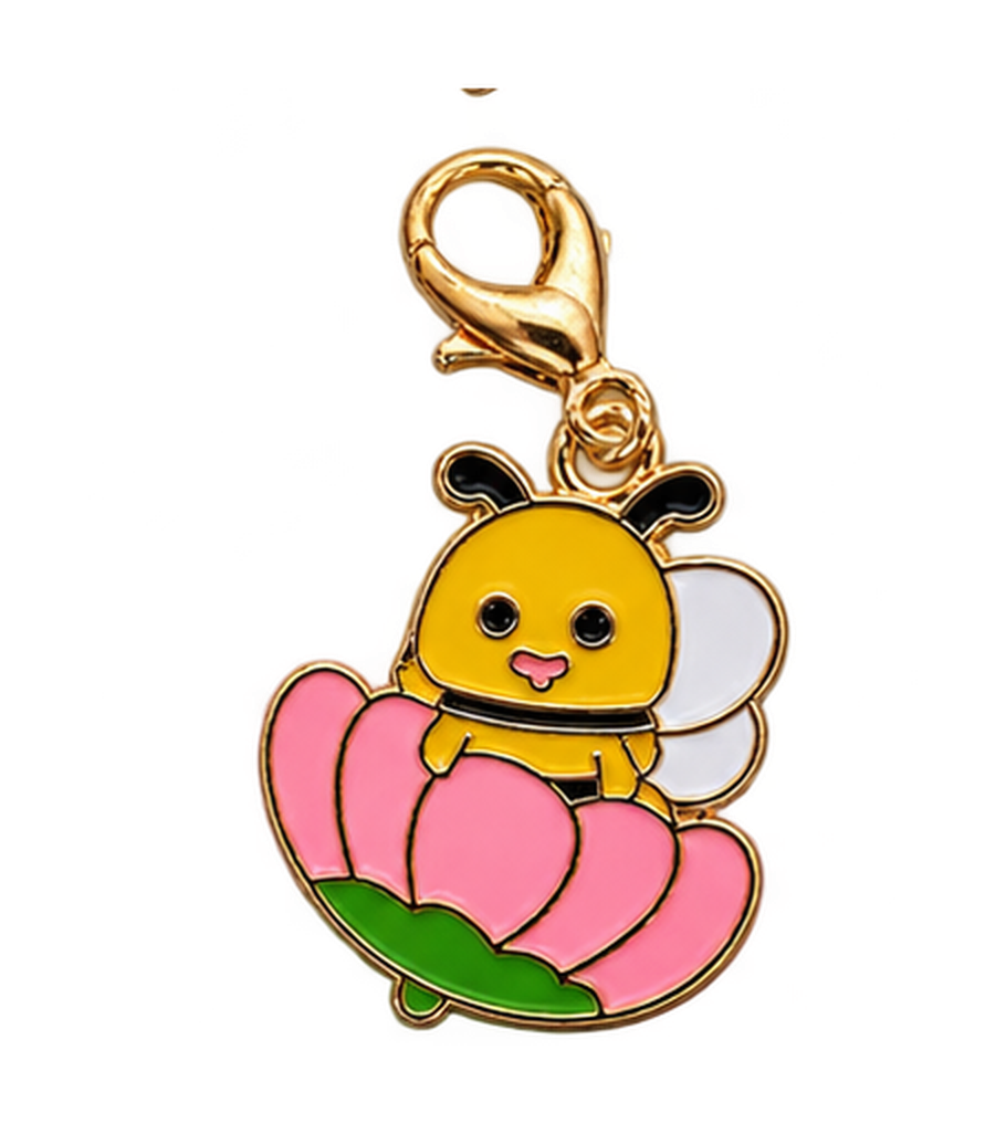 Bee Flower,, Honeycomb Enamel Alloy Pendant with Lobster Clasp Keychain addition
