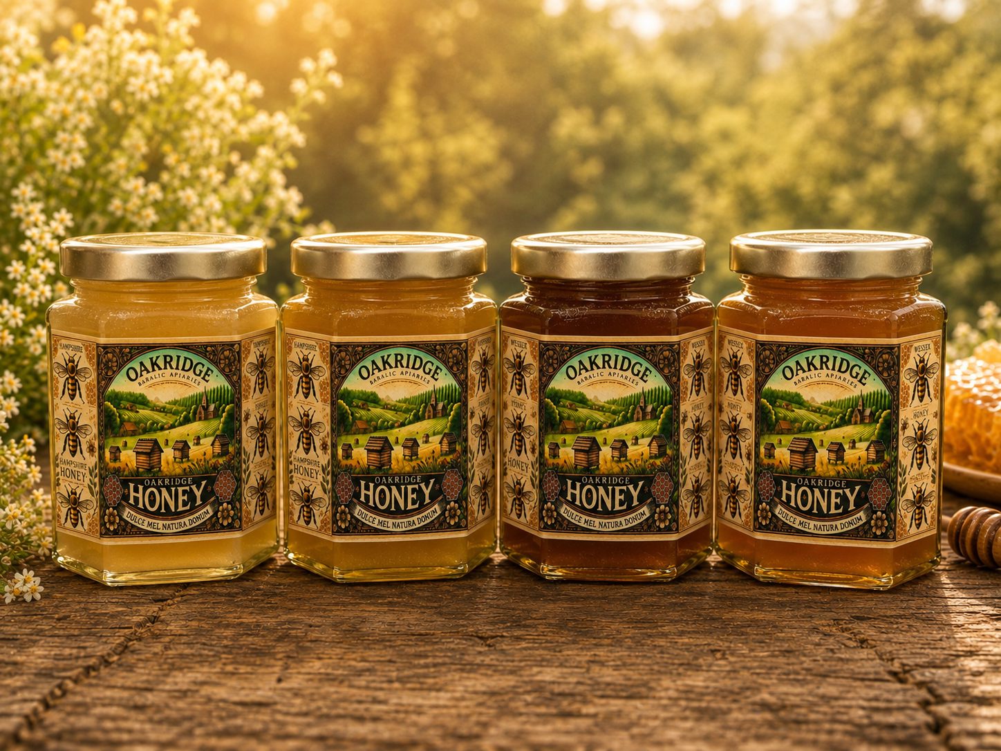 Oakridge Wildflower blossom Honey Hampshire Honey 2026 4 Jar value set